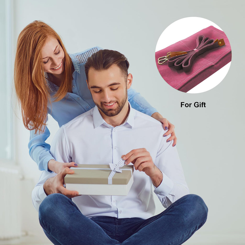 OUNLEN Chef Apron for Men Women Canvas Aprons with 3 Pockets Cross Back Resistant Work Apron for Cooking Grilling Baking BBQ Barber Kitchen (Pink)