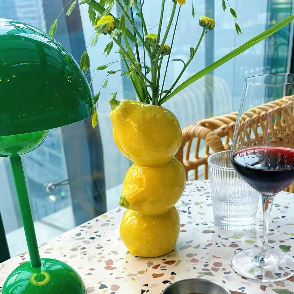 Skiennix Lemon Figurine Decor - Yellow Ceramic Bud Vase for Dining Table Centerpieces | Spring & Summer Home Decor