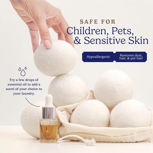 Handy Laundry Wool Dryer Balls - Natural Fabric Softener, Reduces Wrinkles & Saves Drying Time | Pack of 6