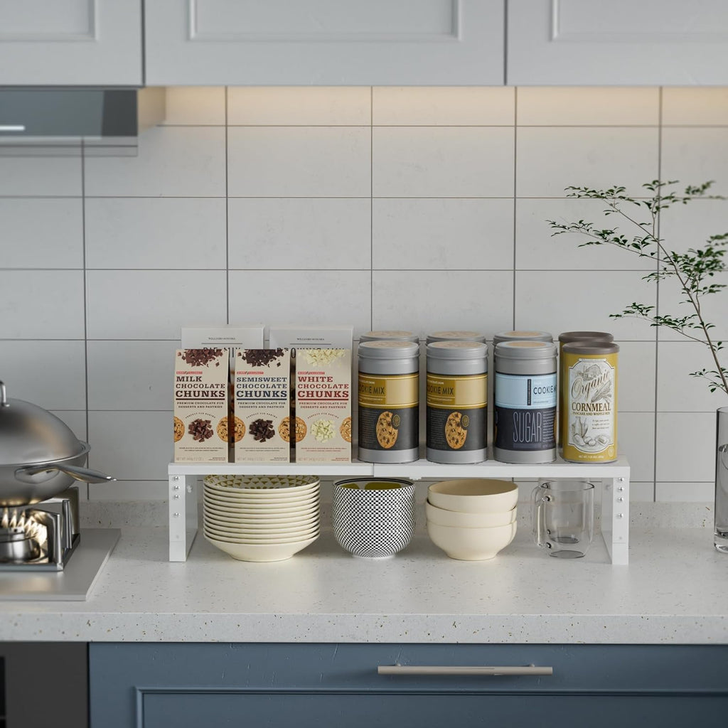 Wobmmi Expandable Spice Rack Organizion for Kitchen Cabinet, Seasoning,Bathroom Organizer Display Shelf, Stackable Multi-Purpose Shelves.Easy-to-Install（3Packs/White,Medium