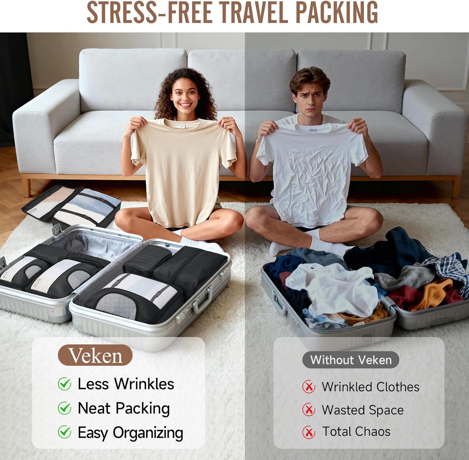 Veken Packing Cubes - 10-Piece Travel Organizer Set with Laundry & Toiletry Bags | Essential Carry-On Accessories