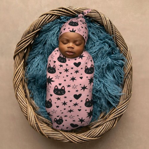 AuHomea Halloween Cute Cartoon Bat Newborn Swaddle Blanket with Beanie Set Soft Baby Sleep Sack Stretch Adjustable Swaddle Wraps Receiving Blankets
