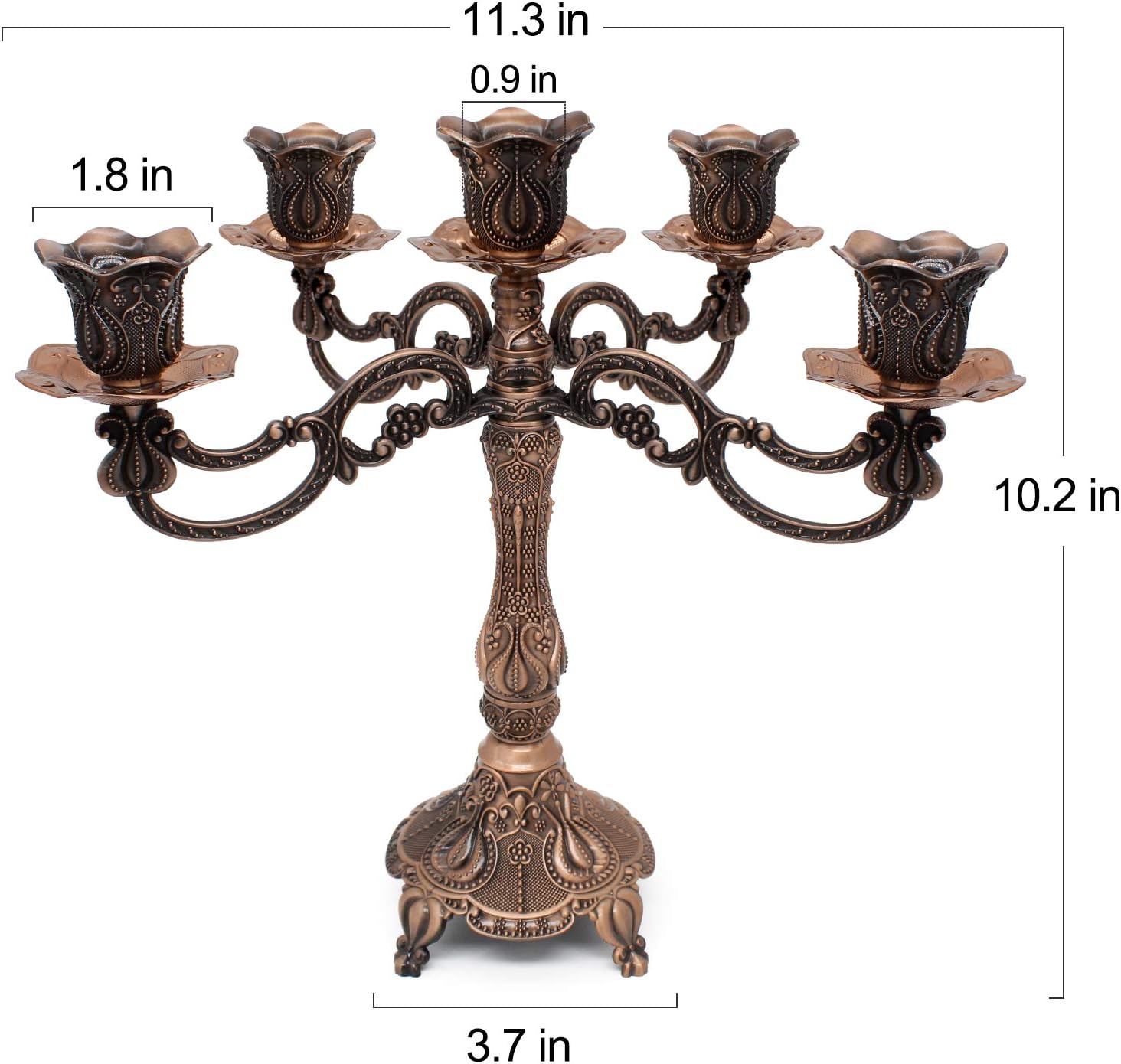 Skiennix Metal Candelabra - 5-Candle Holder for Home & Wedding Events | 10.1 Inch Tall, Red Bronze