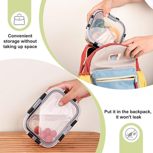 Liuruiyu Glass Food Storage Containers - 8 Pack Airtight Meal Prep Bento Boxes | Leak-Proof, BPA-Free