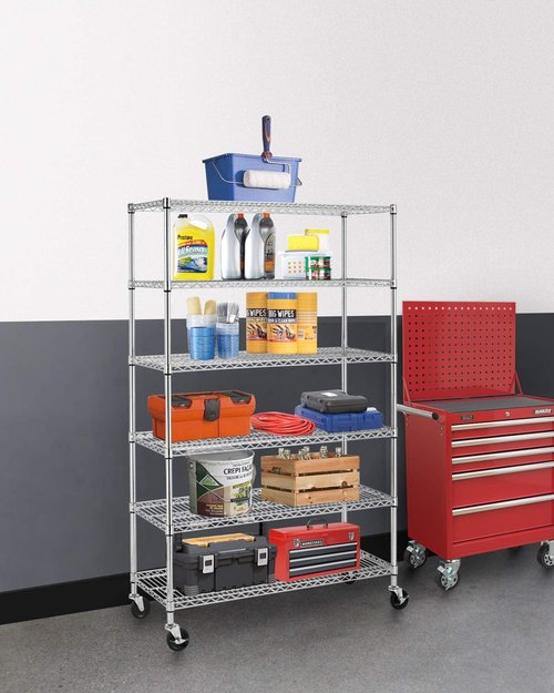 BestOffice 6-Tier Wire Storage Shelves - Heavy-Duty Metal Racks with Wheels | 18x48x78 | Chrome Finish | Tool-Free Assembly for Home & Garage