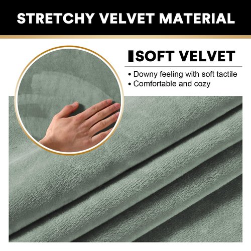 PrinceDeco Couch Cover Velvet Plush Sofa Covers for 2 Cushion Couch Width Up to 90 Inch Washable Furniture Protector Pet Friendly No Slip Sofa Slipcover(Medium-Large, Seagrass)