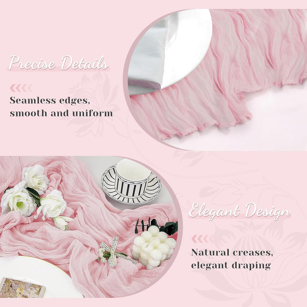 Regine Switzerland Pink Table Runner - 10 Ft Rustic Gauze for Weddings & Parties | Boho Style for Easter & Mother's Day