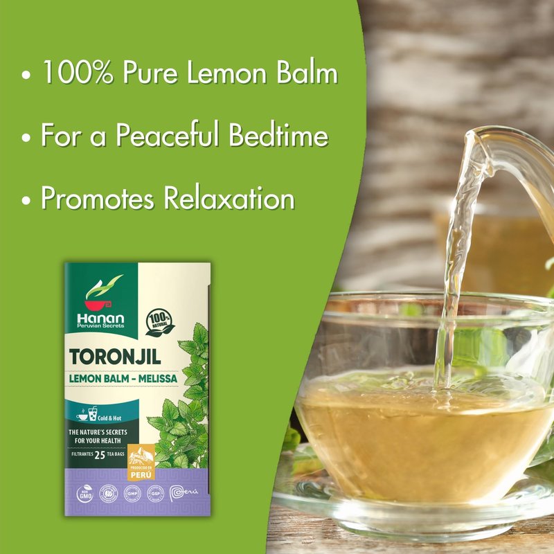Hanan Peruvian Secrets Lemon Balm Tea (Toronjil) - 25 Teabags of Herbal Tea - Melissa Herb for Relaxing Herbal Tea - Natural Dried Plant Leaves from Peru (not extract) – Melissa officinalis