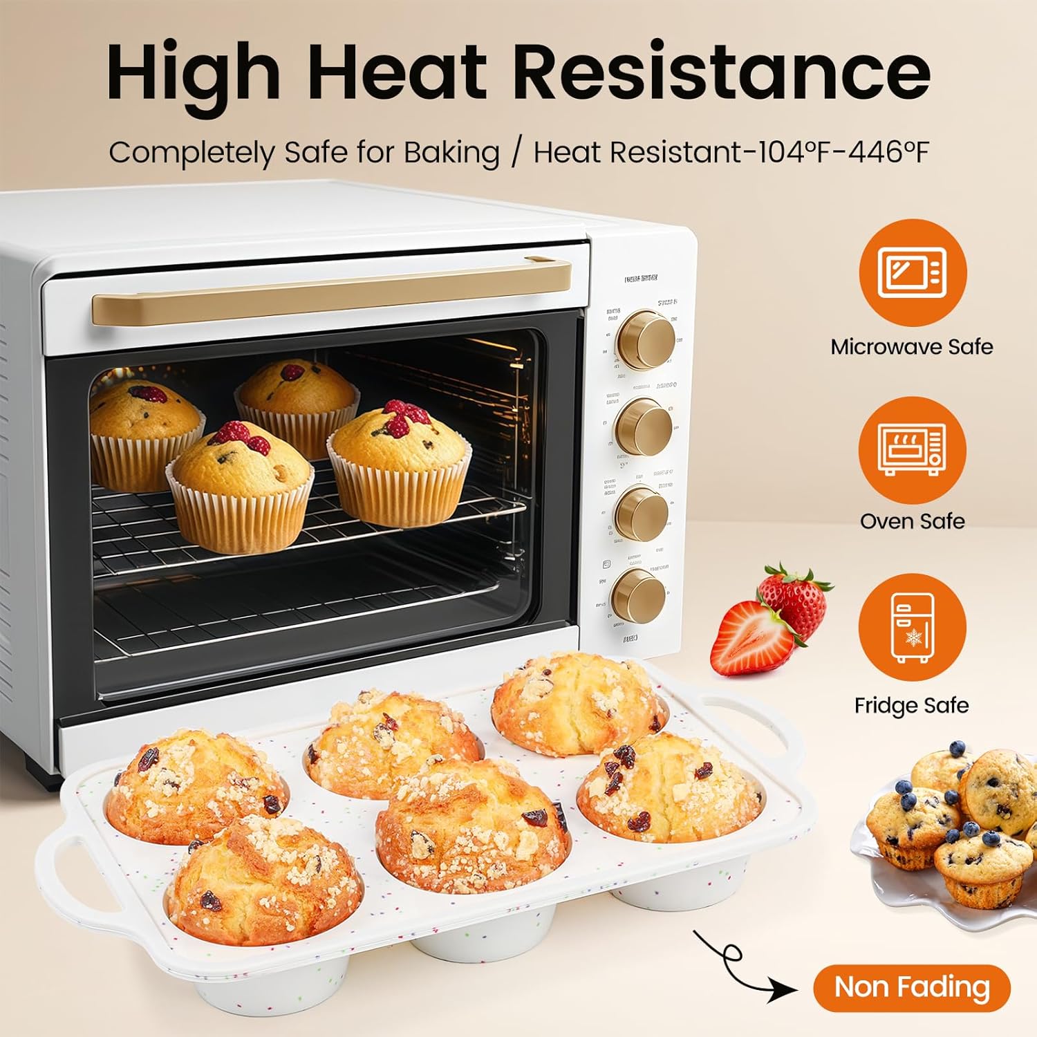 Silicone Jumbo Muffin Pan Set by [Brand Name] - Non-Stick, BPA-Free, Dishwasher Safe | 6 Cup with Metal Frame & Handles