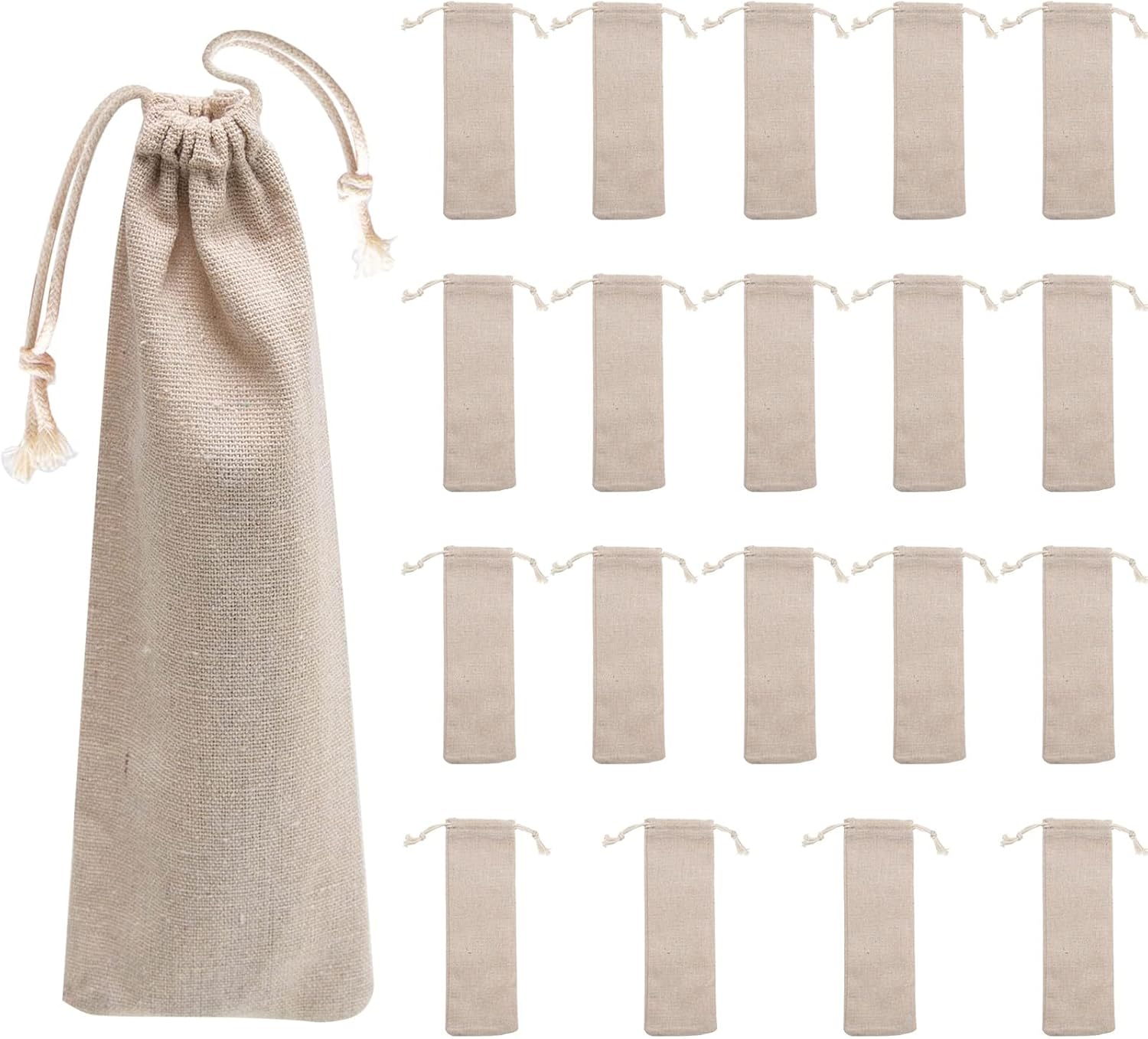 Saihisday Portable Cotton & Linen Pouch Bags - 20 Pcs Reusable Straw & Cutlery Storage | Ideal for Home Kitchen