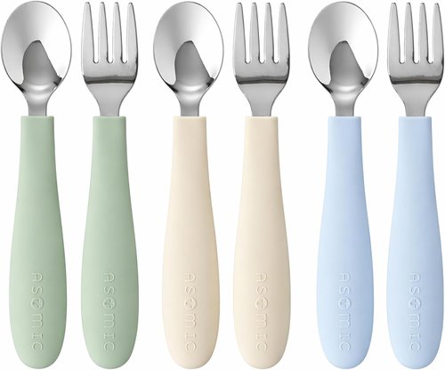 ASOMIC Toddler Utensils - 6-Piece Kids Silverware Set with Silicone Handles | Premium 316 Stainless Steel, Dishwasher Safe