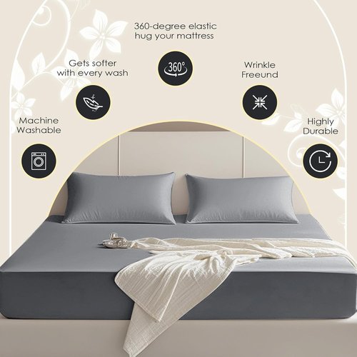 FreshCulture Queen Fitted Sheet - Premium Hotel-Quality Microfiber | Ultra Soft & Breathable - Dark Grey