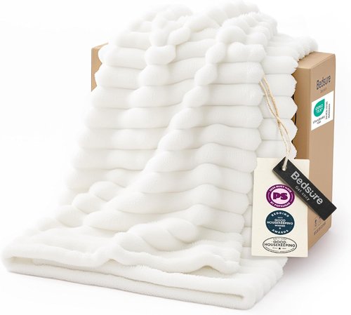 Bedsure GentleSoft White Throw Blanket - Cozy Fleece Summer Throw for Home Decor, 50x60 Inches