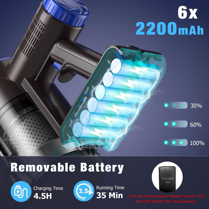 AIRDIYA Cordless Vacuum Cleaner, Super Power Suction Stick Vacuum Cleaners with 2200 mAh Battery,8-in-1 Lightweight Self-Standing, 35 Mins Runtime for Home Low-Pile Carpet Pet Hair