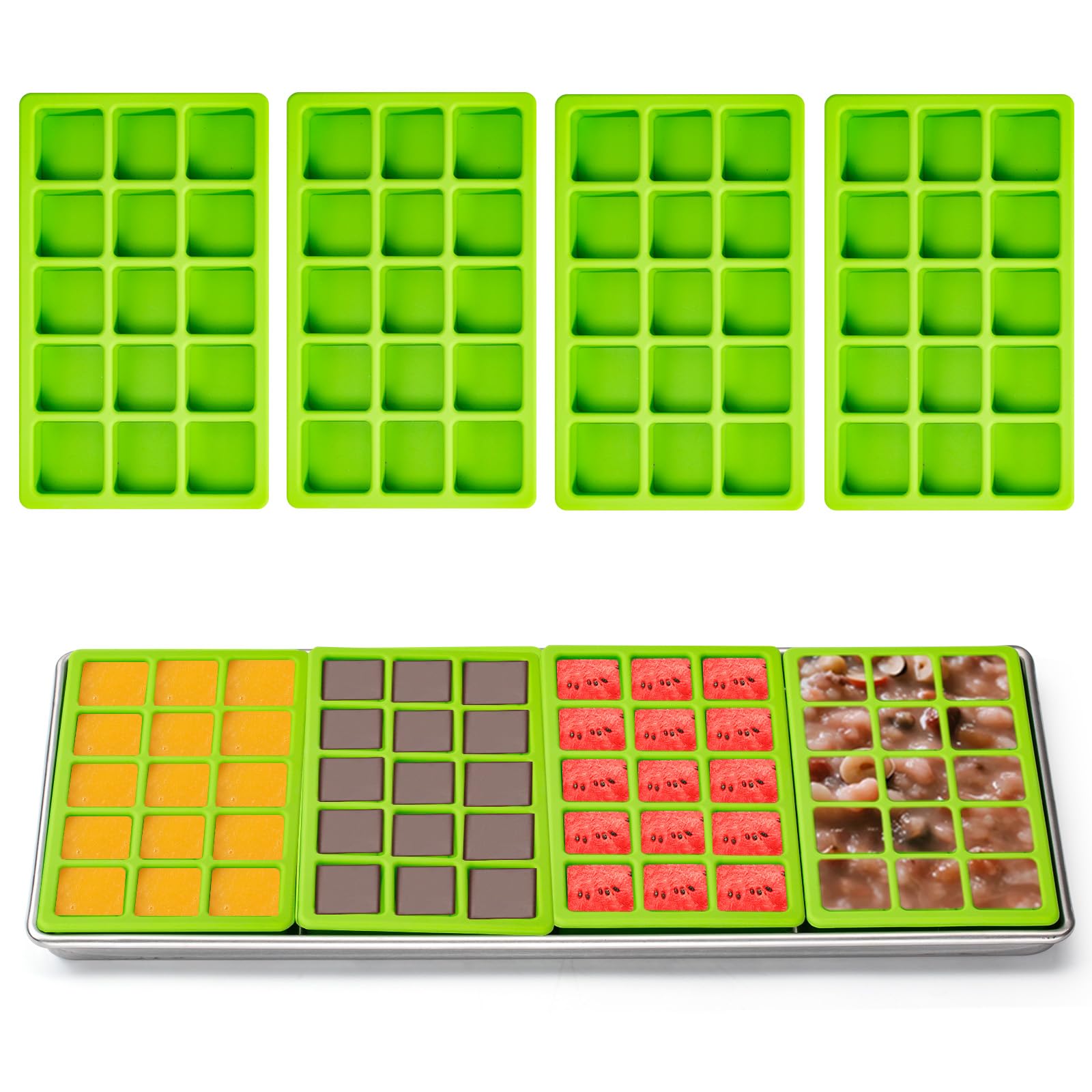 15 Cavity Silicone Tray Dividers for Harvest Right Freeze Dryer Medium and Small Trays, 4 Pieces Green Silicone Trays for Harvest Right Freeze Dryer Accessories