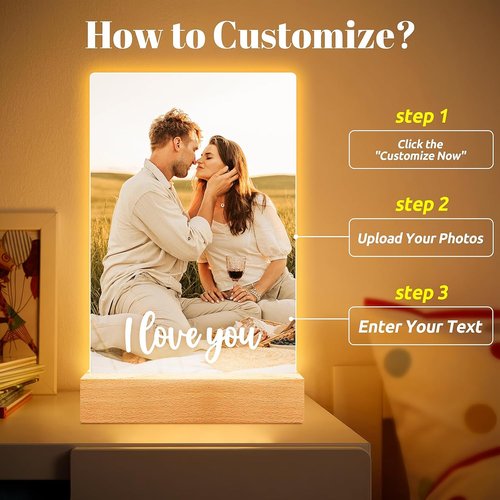 Bulaient Personalized Picture Frame - Custom Photo Frame with Night Light | Ideal Anniversary & Birthday Gift