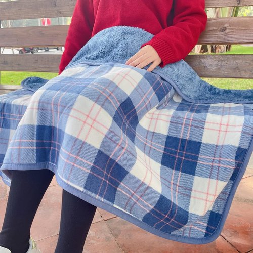 Missmat-Wearable Blanket, Poncho Throw with Buttons (55" L x 39.3" W), Comfy Plaid Shawl for Office, Bed, Sofa and Outdoors, All Seasons（Blue
