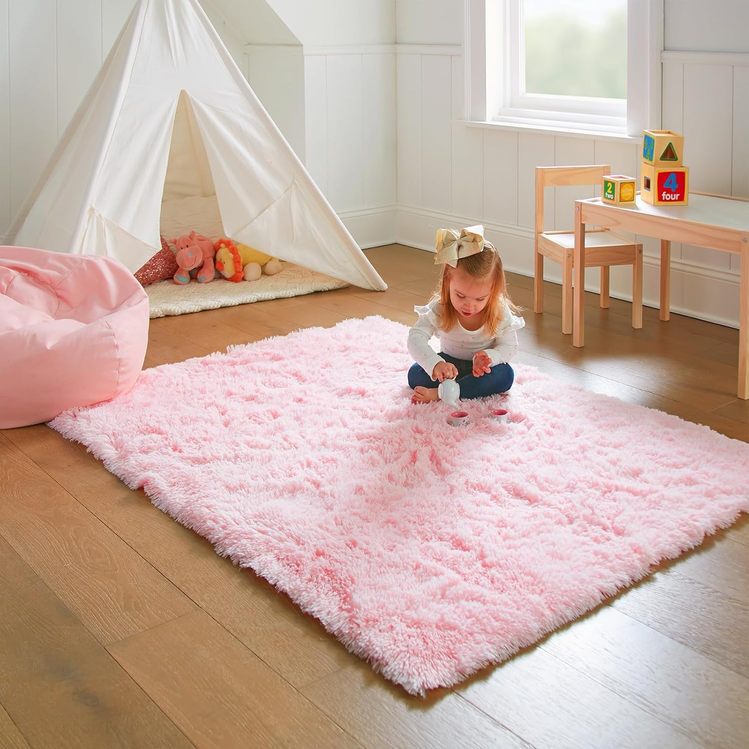 Ophanie 3x5 Pink Area Rug - Non-Slip Fluffy Dorm & Bedroom Essential | Aesthetic Home Decor