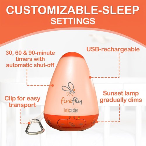 Baby Shusher Firefly Baby Soother - Nightlight & White Noise Machine for Crying Babies, USB Rechargeable