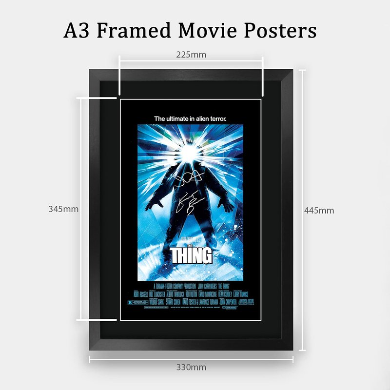 HWC Trading The Thing Movie Poster John Carpenter Kurt Russell Signed 16 x 12 inch Framed Gift Printed Autograph Film Print Photo Picture Display - 16" x 12" Framed