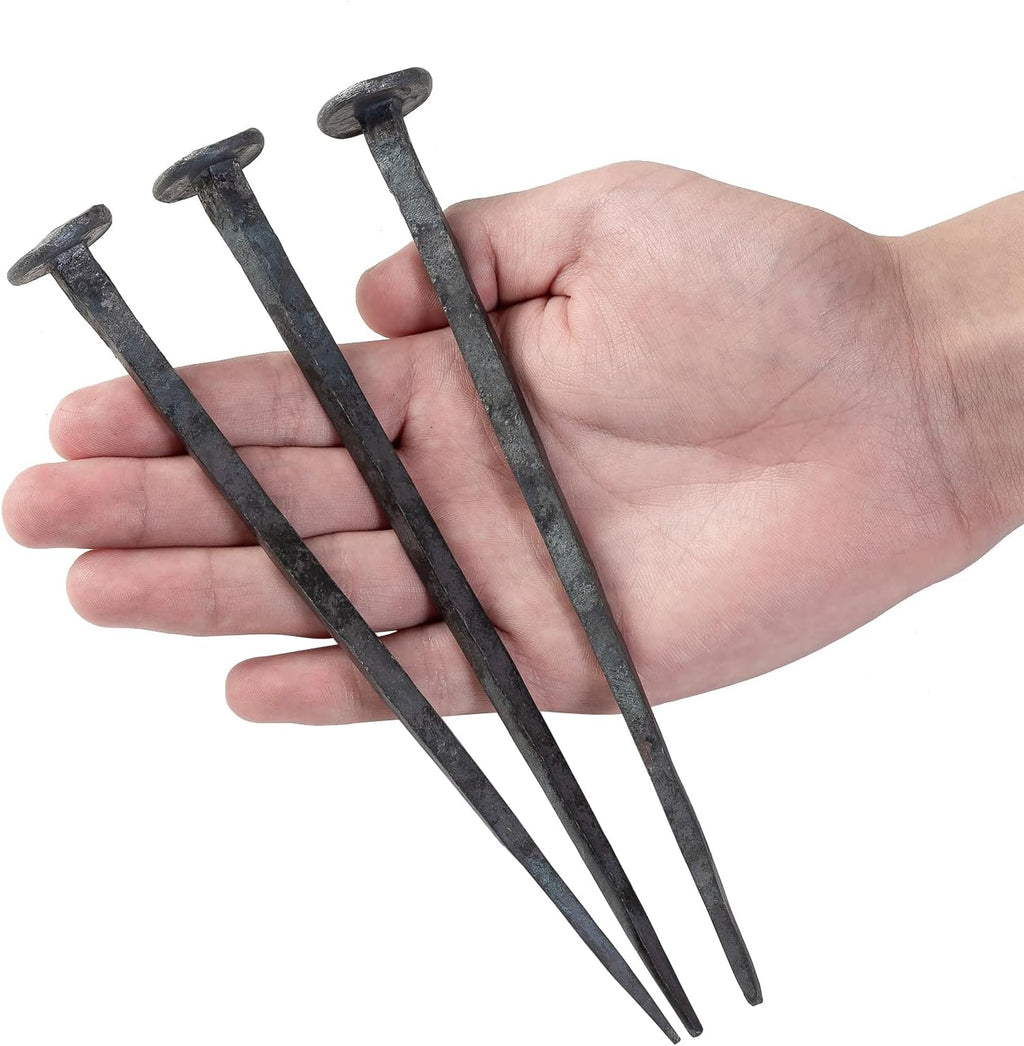 Skiennix Hand Forged Nails - Decorative Jesus Cross Wrought Iron | Natural Grey Finish (3 Pcs)