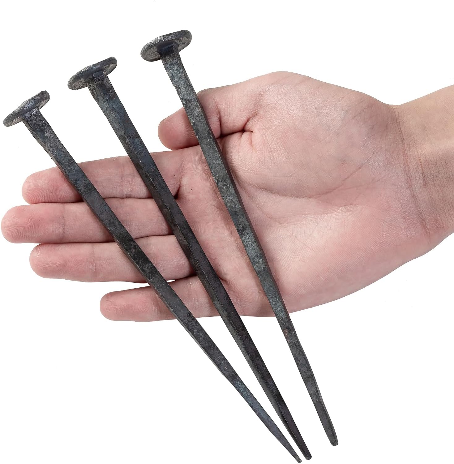 Skiennix Hand Forged Nails - Decorative Jesus Cross Wrought Iron | Natural Grey Finish (3 Pcs)