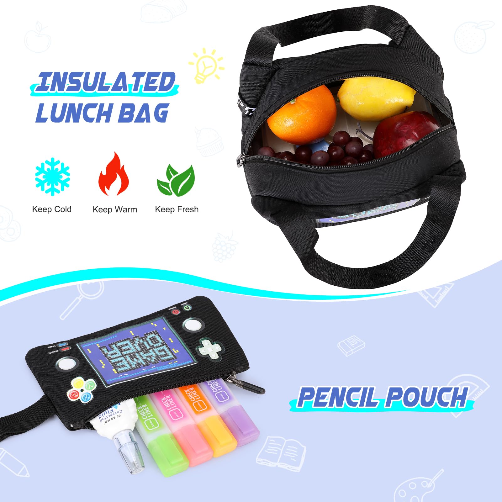 Scothen Rolling Backpack for Boys, Cool Luminous Gamer Roller School Backpacks for Boys with Lunch Bag and Pencil Pouch, Kids Backpack Bookbag with Wheels for Kindergarten Elementary Middle School