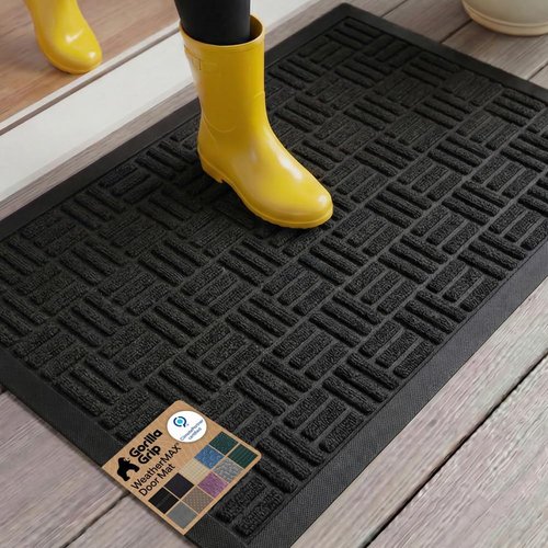 GORILLA GRIP Waterproof All-Season WeatherMAX Doormat - 35x23, Natural Rubber, Stain & Fade Resistant, Easy Clean Black Maze