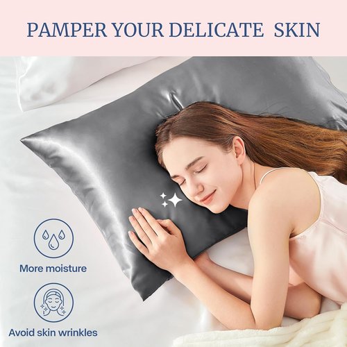 BEDELITE Satin Pillowcase - Super Soft & Cooling for Hair and Skin | 2 Pack, 20"x30" Queen Size, Dark Grey