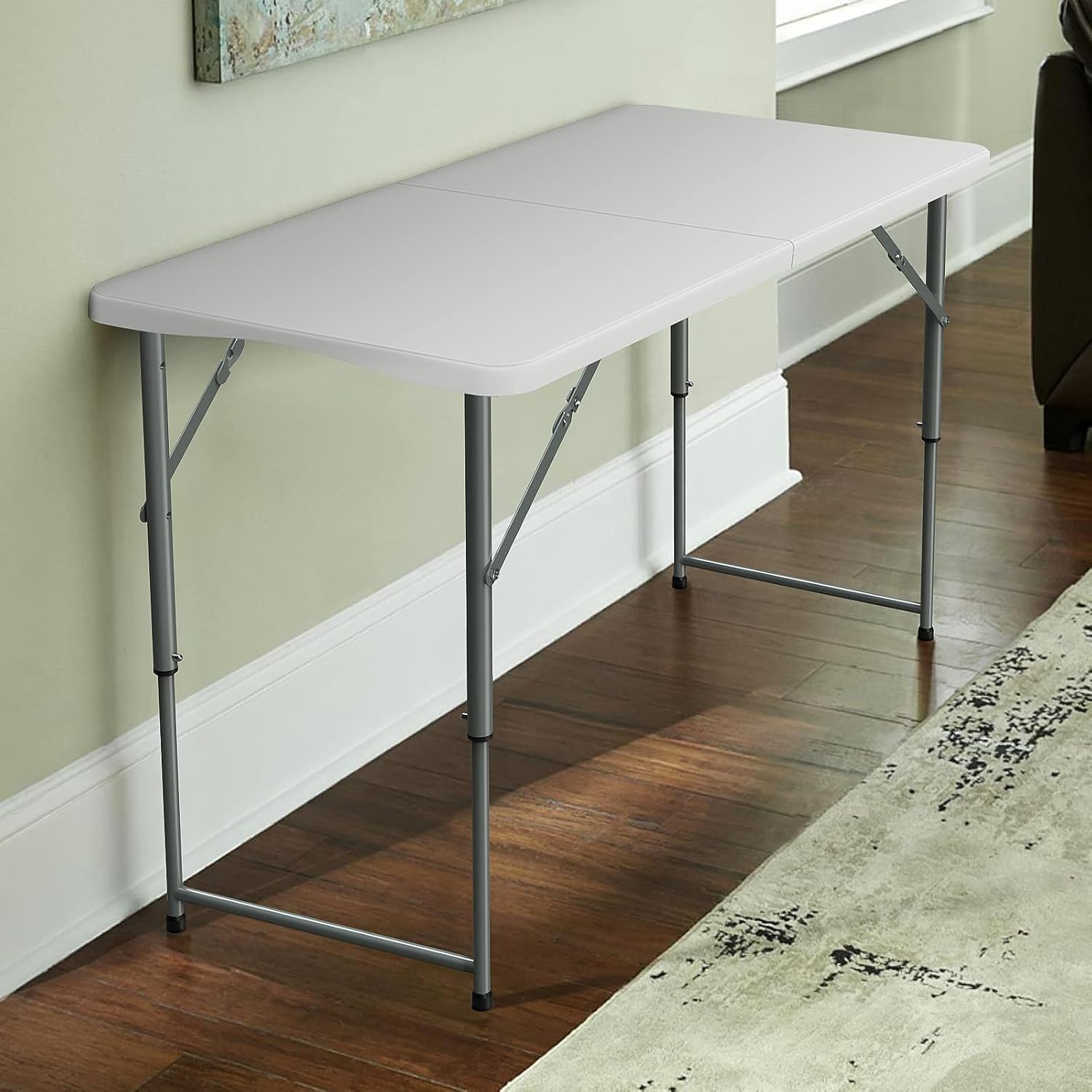 SKOK Folding Picnic Table - Adjustable Height 4/6/8 Foot Portable Plastic Table with Handle | Heavy-Duty Utility for Events