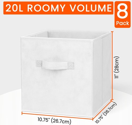 Criusia Storage Cubes - 11-Inch Heavy-Duty Fabric Bins | 8-Pack Collapsible Organizers for Clothes & Toys - White
