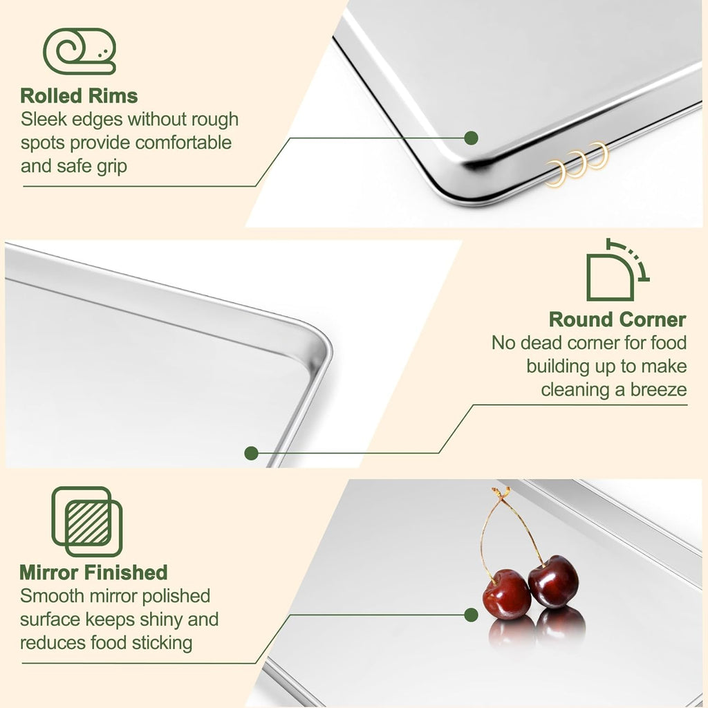 TeamFar Baking Sheet Set - 3 Stainless Steel Cookie Sheets with Racks | Non-Toxic, Dishwasher Safe, 16/12.5/10.5 Inch