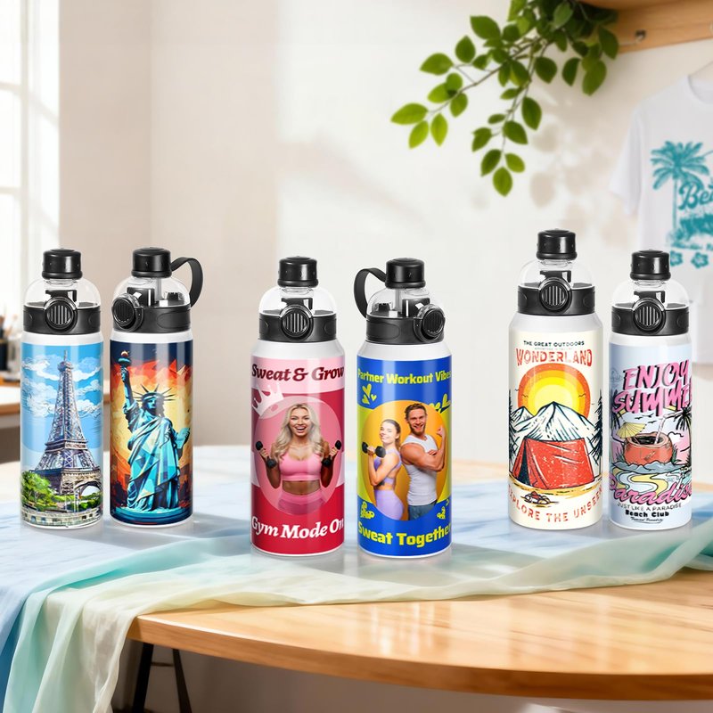 PYD Life 4 Pack Sublimation Sports Water Bottle Blanks 32 OZ 960 ML White Tumblers Cups Vacuum Flask Jug with Straw Spout Pop Lid and Silicone Handle for Sublimation Printing