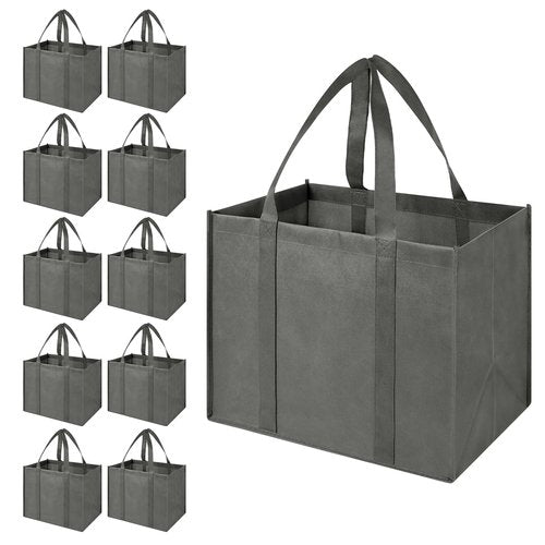 LadyRosian Reusable Grocery Bags Extra Large Foldable Shopping Bags 10 Pack Heavy Duty Kitchen Tote Bags with Handle Can Hold 45+lbs, Stands Upright, Foldable & Washable (Grey)