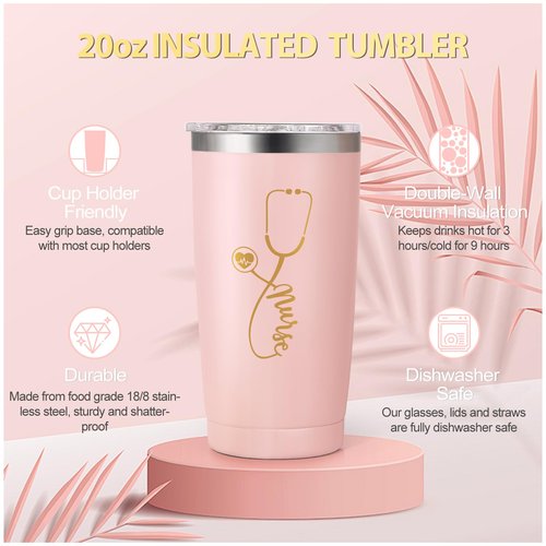Suhctuptx Nurse Gifts for Women, Rn Appreciation Gift Set Nurses Week Set Graduation Box Christmas Basket for Nurses Female Nursing Student with Canvas Beach Tote Bag Tumbler Keychain Pink