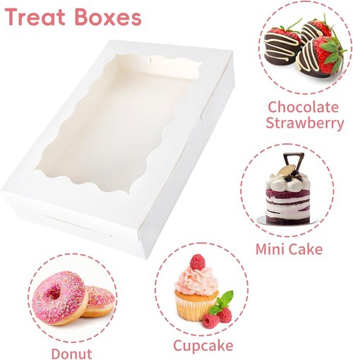 Moretoes Bakery Boxes - 15 Pcs Cookie Boxes with Window | 12x8x2.5 Inches for Treats & Desserts