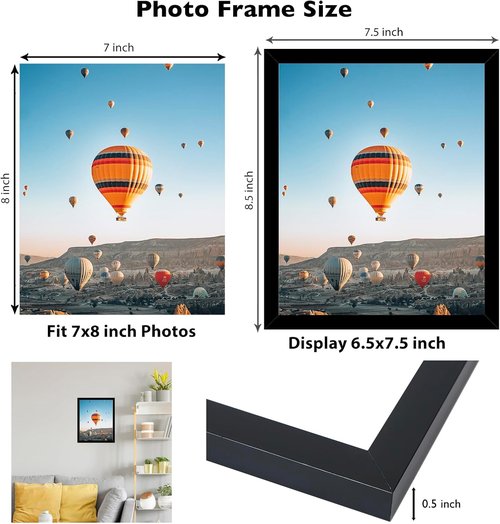 JCJMY 7x8 Picture Frame - Black Wall Hanging & Tabletop Display | Shatter-Resistant Plexiglass