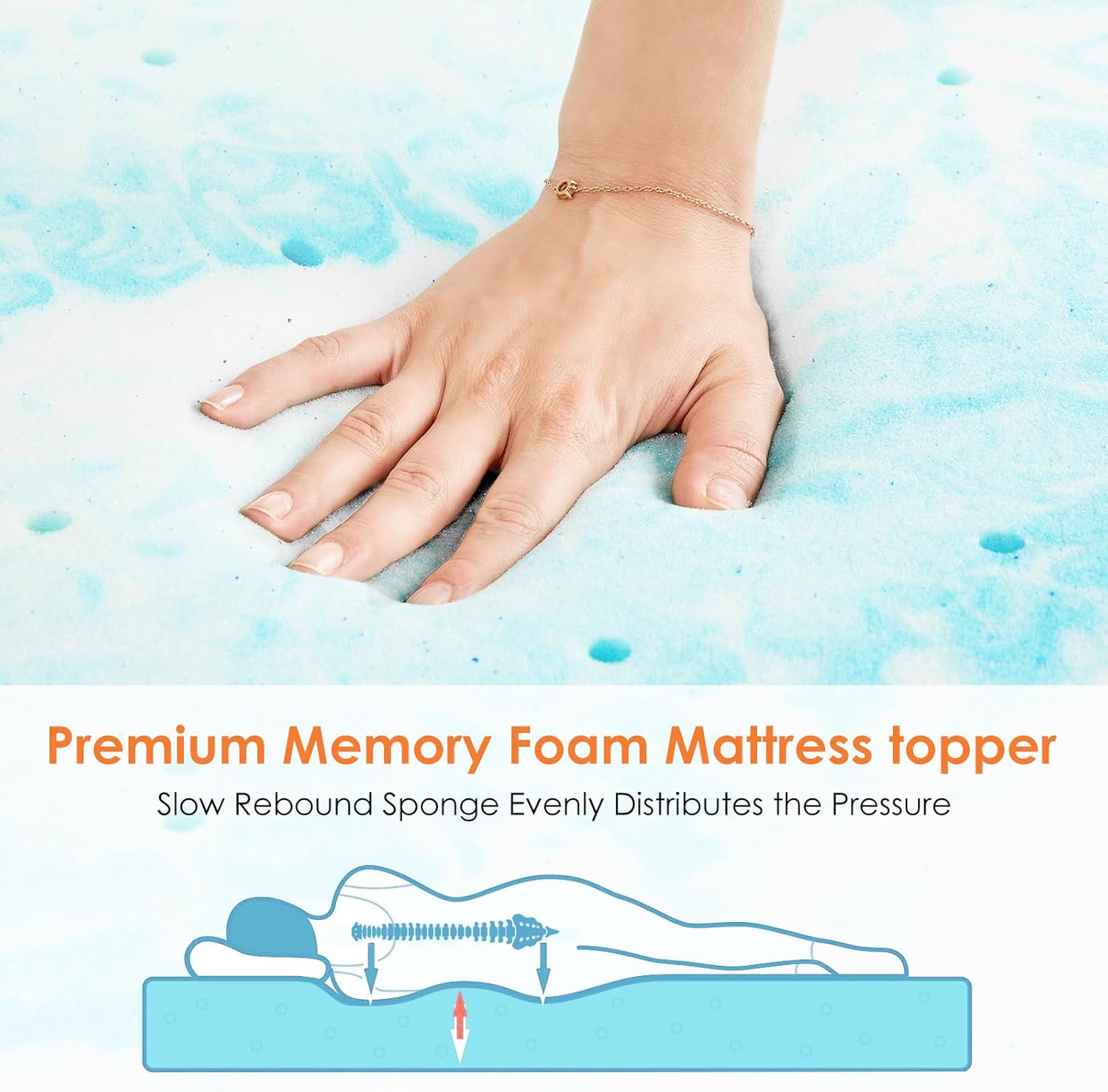 Sweetcrispy Memory Foam Mattress Topper - 2 Inch Thick Gel-Infused Cooling Pad for King Size Bed | CertiPUR US Certified, Ventilated