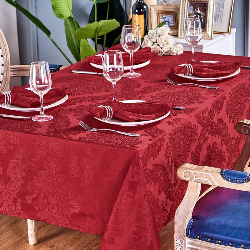 HomeJoy Rectangle Table Cloth Linen Farmhouse Stainproof Waterproof Washable Polyester Oblong Rectangular Fabric Table Cover for Kitchen Dining Dinner (Red, 52 X 70 Inch)