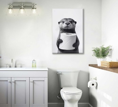 Funny Raccoon Canvas Wall Art by [Brand Name] - Black & White Farmhouse Bathroom Decor | Framed Print