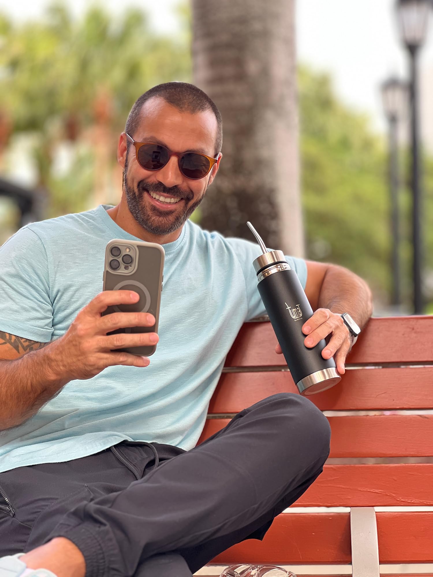 Mate Listo Automate – Auto Mate Insulated Bottle with Spout | Fluvion Self-Serving System for Yerba Mate | Two gifts | 16.9 fl oz Stainless Steel | Argentinian Mate Automatic Kit