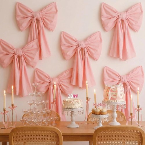 Frienda 9 Pcs Giant Bows | Large DIY Wall Decorations for Baby Showers, Weddings & Parties - Pink