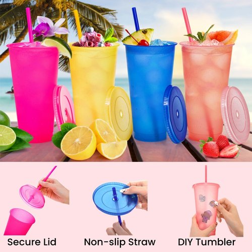 Tlence 20 Pack Glitter Tumblers with Lids and Straws, 24 OZ Reusable Plastic Iced Coffee Cup, Clear Cold Water Bottle Travel Mugs Bulk for Smoothie Juices, Perfect for Parties Birthdays, Multicolors
