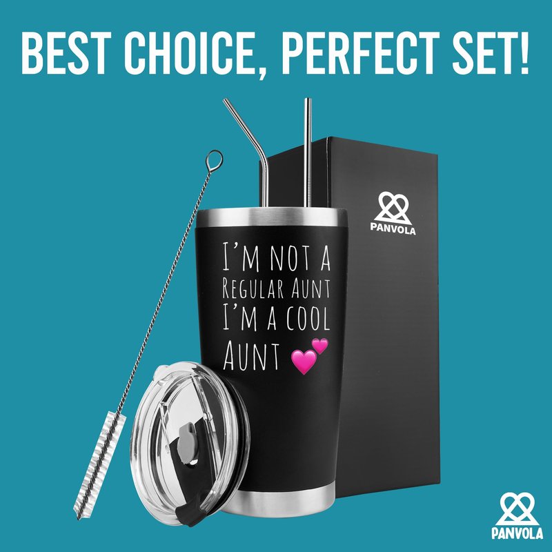 Panvola I'm Not A Regular Aunt I'm A Cool Aunt Gifts from Niece Nephew Sister's Mother's Day Gifts for Auntie Tia Vacuum Insulated Tumbler With Removable Straw Lid Stainless Steel 20oz Black