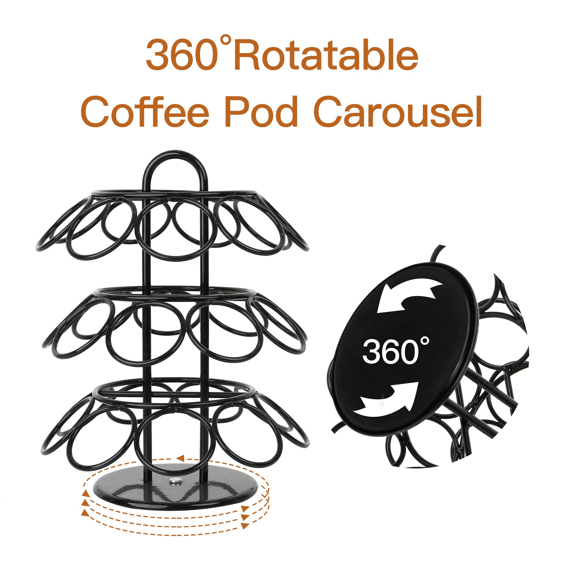 ZECENN Coffee Pod Holder for Keurig Pods, K Cup Holder, K Cup Carousel, Coffee Pods Organizer Stand, No Assembly Required, 27 Pods Capacity, 360-Degrees Rotating -Black