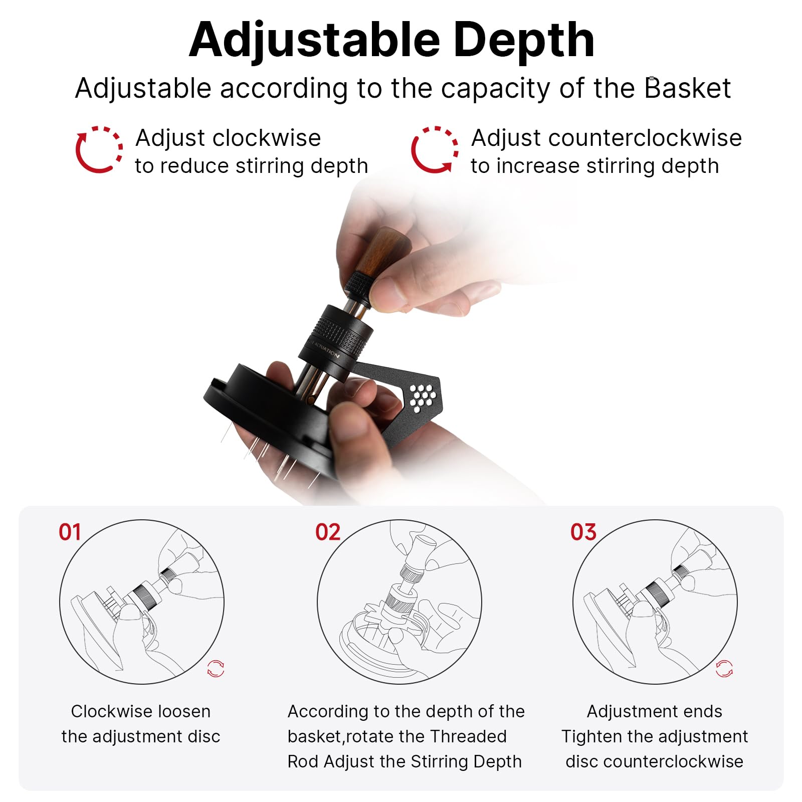 IKAPE Mantis WDT Distribution Tool with Clean Brush, 58.5mm Espresso Stirrer Distribution Tool for Barista, 8 Needle Espresso Stirrer with Dosing Funnel &Stand, Adjustable Needle Height, Walnut Handle
