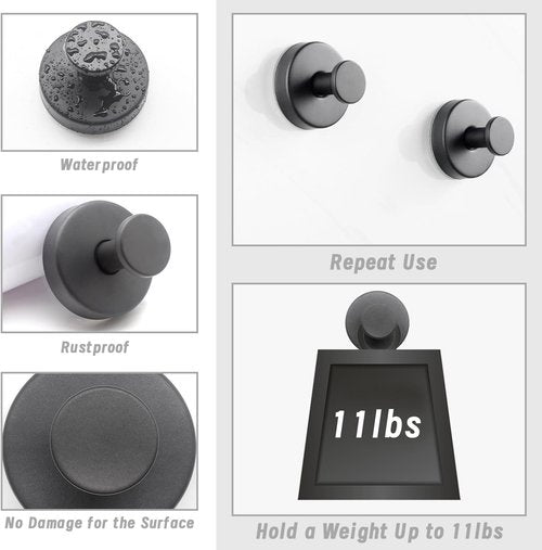 Benvo Suction Cup Hooks - No Drill Stainless Steel Hanging Hooks for Bathroom & Kitchen | 2 Pack, Gray