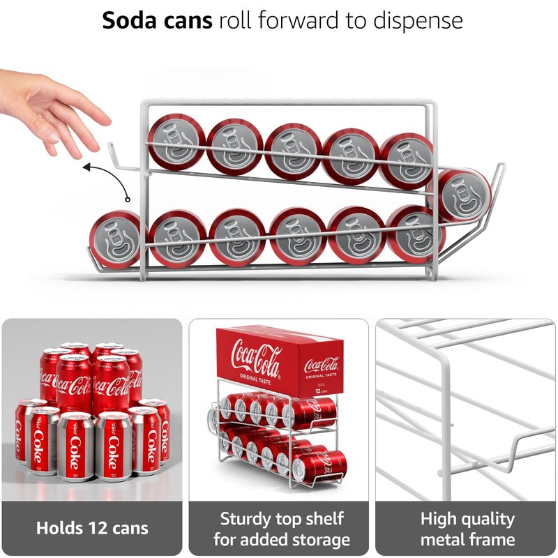 Sorbus Soda Can Rack Beverage Dispenser – Dispenses 12 Standard Size 12oz Soda Cans (White)