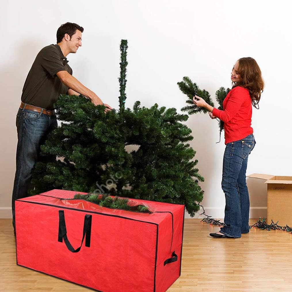Primode Christmas Tree Storage Bag - Fits Up to 7.5 Ft Disassembled Tree | 45"x15"x20" Red Zippered Case