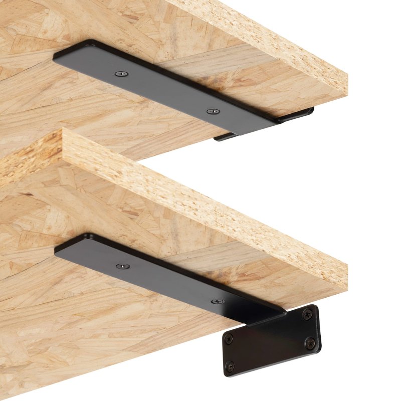 YONSIN Shelf Brackets 12 inch, 6 Pack Heavy Duty Floating Hidden 90 Degree Angle Metal Shelf Brackets for Shelves Supports, Holds 150+lb，Add More Storage Space, Black Finished